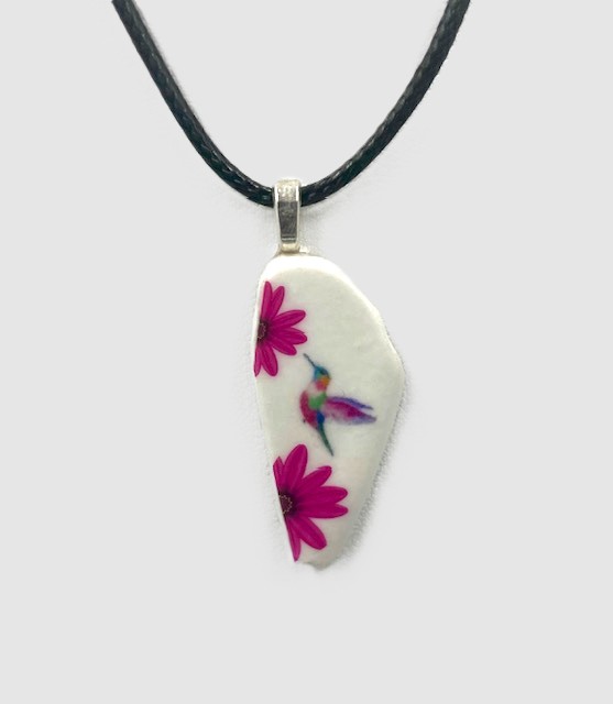 Dainty Fusia Flower Hummingbird Necklace