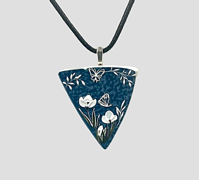 Cute Blue and White Flower Butterfly Necklace