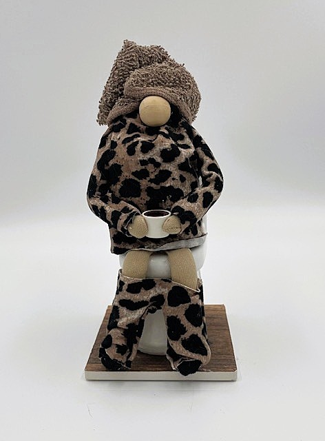 Leopard Coffee Lady Potty Gnome