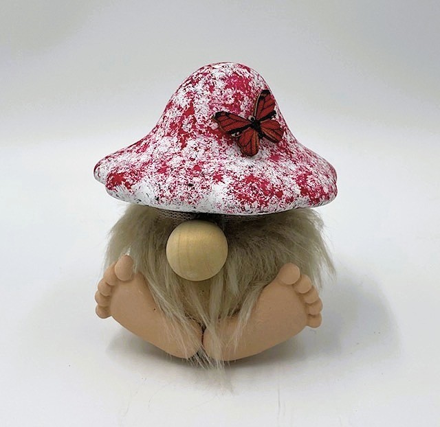 Red Butterfly Mushroom with feet Gnome