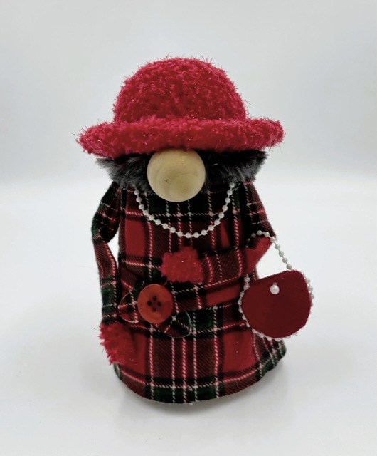 Red Flannel Fuzzy Hat Lady Gnome