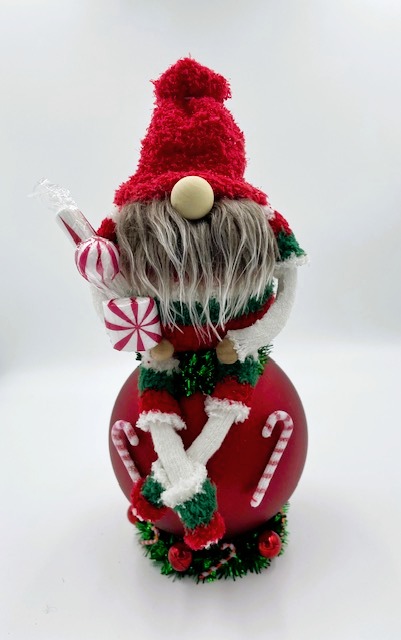 Candy Cane Gnome on Large Ornament