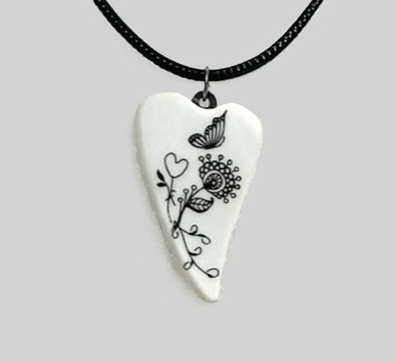 Black and White Heart Butterfly Necklace