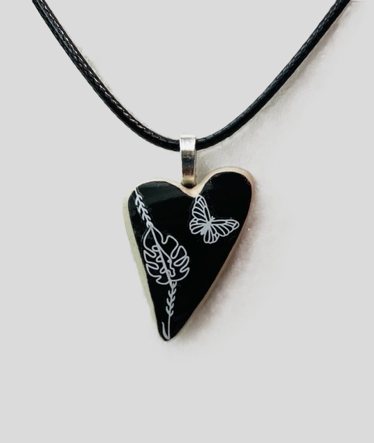 Black and White Leafy Butterfly Necklace