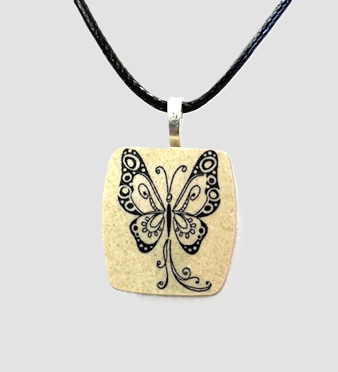 Beige w/Black Butterfly