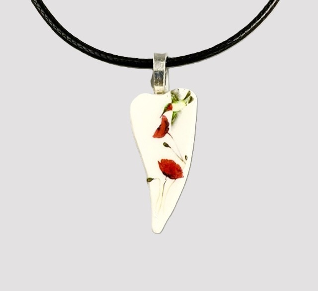 Pretty Red Flower Heart Hummingbird Necklace